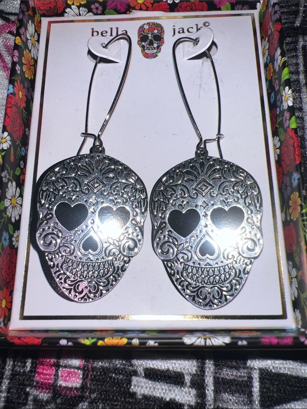 BNWT Bella Jack Silver Sugar Skull Drop Earrings